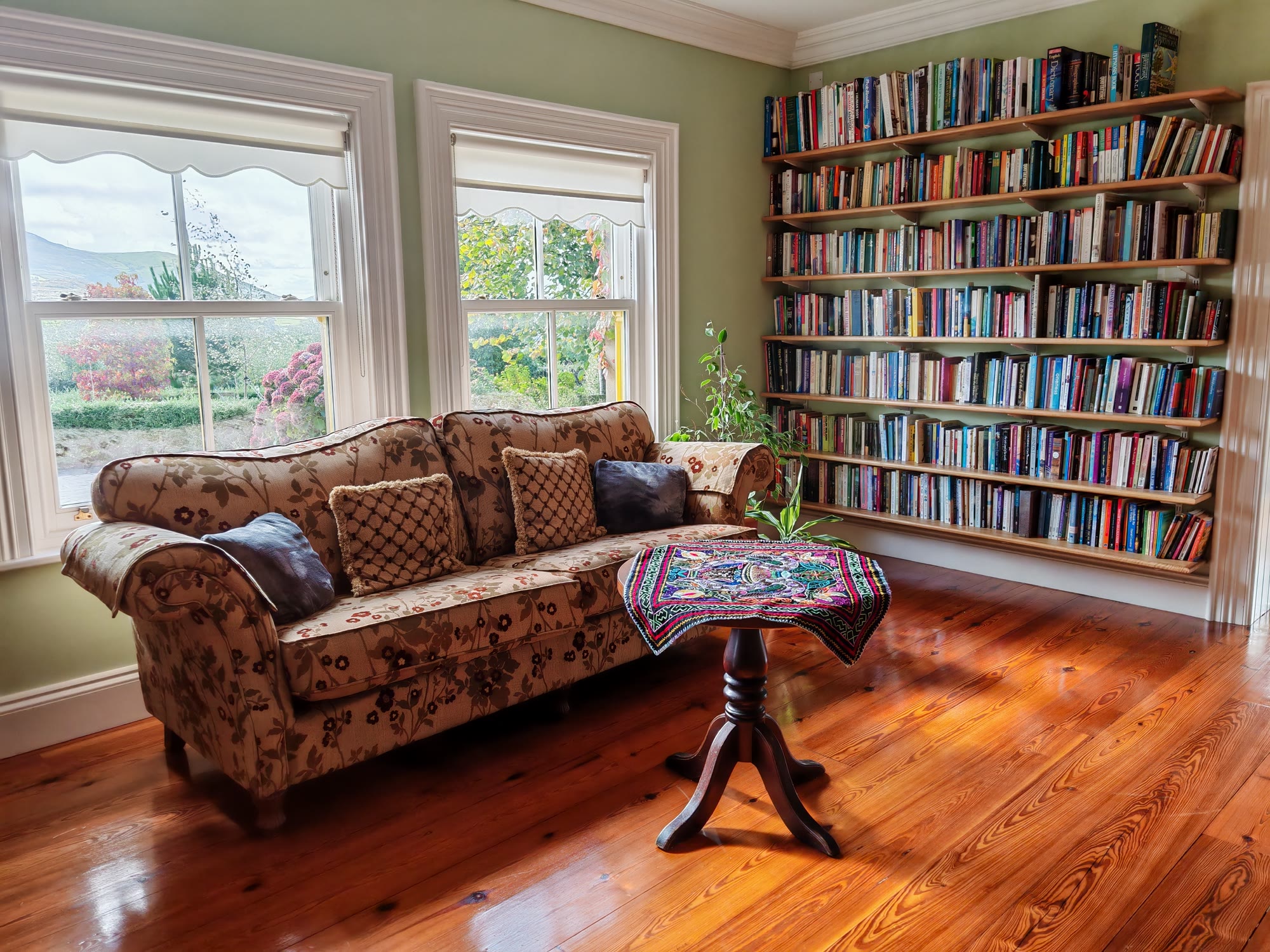 The warm library at Yellow Rock Sanctuary